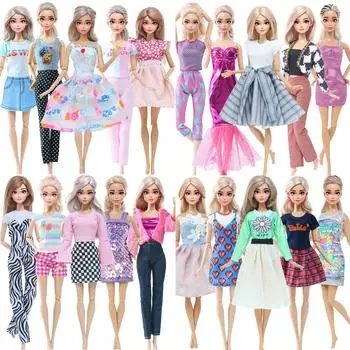 5 смешанных женских кукольных костюмов, штаны, пальто, блузки, вечернее платье для куклы Барби, детский подарочный набор игрушек (НЕТ КУКЛ)