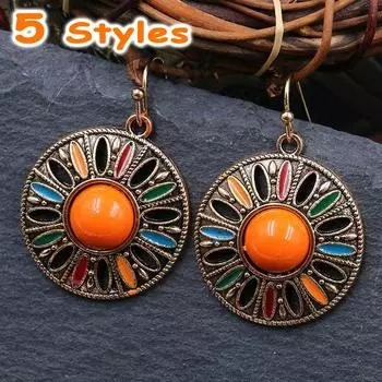 5 стилей, винтажные висячие серьги с этническими цветами и каплями масла для женщин, женские модные милые украшения для ушей, ювелирные аксессуары 1 pair