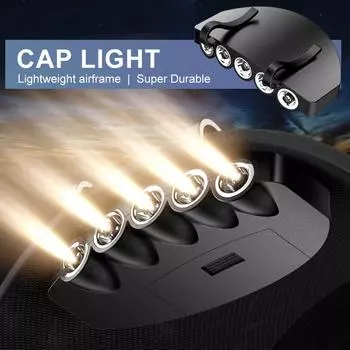 5-светодиодная фара с зажимом в виде пуговичного элемента питания подходит для коротких пеших прогулок и пробежек. black белый