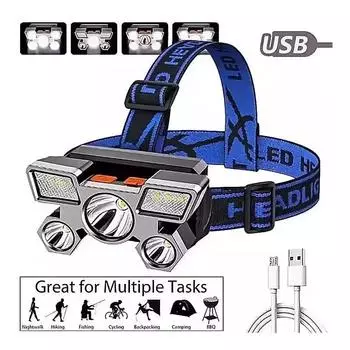 5 светодиодных фонарей с возможностью подзарядки со встроенным аккумулятором 18650, мощный фонарик для кемпинга, рыбалки, приключений