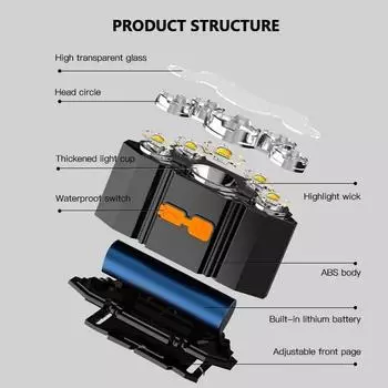 5 светодиодный налобный фонарь, перезаряжаемый мощный налобный фонарь со встроенной батареей 18650, уличный фонарь для кемпинга, налобный фонарь, налобный фонарь 1Head lamp прохладный черный