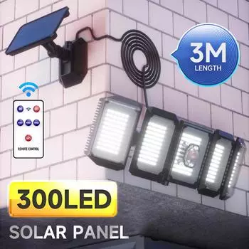 5-ти головной 300 светодиодный солнечный уличный светильник с датчиком движения, управление освещением, водонепроницаемый настенный светильник для загородного дома, сада, двора, уличного освещения No remote control