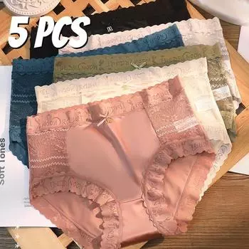 5 упакованных высококачественных сексуальных атласных нижнего белья больших размеров, кружевные женские трусики, женские трусики для женщин, женское сексуальное кружевное нижнее белье M