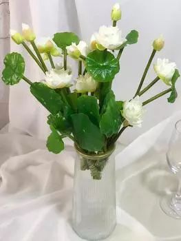 5 упаковок, 3 головки/связка, букет искусственных цветов лотоса с листьями, настоящий лотос для свадьбы, домашней вечеринки, украшения для гостиной, отеля фиолетовый