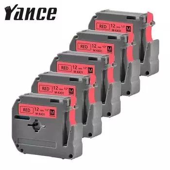 5 упаковок ленты M-K431, совместимая с Brother MK 431 MK 431, 12 мм, черная на красной ленте для этикеток для устройства Brother P-Touch Label Maker PT-80 PT-M95 5 Packs MK431