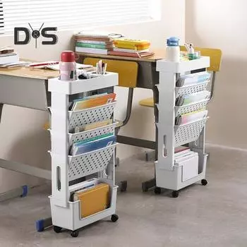 5-уровневая мобильная книжная полка с колесиками, книжные полки на колесиках, тележка для книг, тележка для документов, организация хранения в домашнем офисе белый