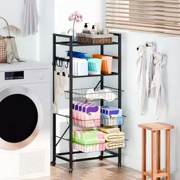 5-уровневая сетчатая проволочная тележка на колесиках кухонный органайзер для хранения хозяйственная тележка для фруктов и овощей металлическая корзина для хранения тележки на колесах чёрный