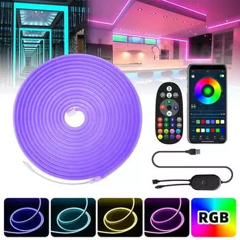 5 В 108 светодиодов/м USB RGB светодиодная неоновая лента, силиконовый Bluetooth-шнур с пультом дистанционного управления, синхронизация музыки, водонепроницаемая подсветка телевизора, украшение