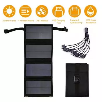 5 В, 20 Вт, USB-зарядное устройство для солнечных батарей с зарядным кабелем, складное, гибкое, IP65, вода without chargeing cable