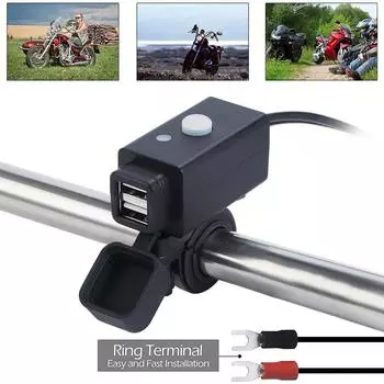 5 В 2,1 А мотоциклетный двойной USB-адаптер для зарядного устройства для телефона с переключателем включения/выключения водонепроницаемые порты умная розетка с предохранителем работает с 12 В/24 В ATV UTV газонокосилкой и т. д. 6.6x6.6x3cm чёрный