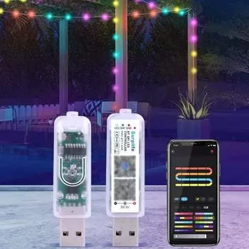 5 В светодиодный музыкальный контроллер, регулировка яркости, поставляется с микрофоном, Bluetooth-приложение, контроллер, мини-адресуемый RGB-контроллер освещения