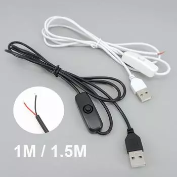 5 В USB 2.0 A штекер удлинительный кабель с переключателем 2 контакта 2 провода разъем кабеля питания и зарядки DIY white 1M