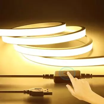 5 В USB COB светодиодные неоновые ленты, сенсорная неоновая лента с регулируемой яркостью, вывеска 320LED/M, мягкая силиконовая трубка, водонепроницаемая лента для дома, ночник 1M