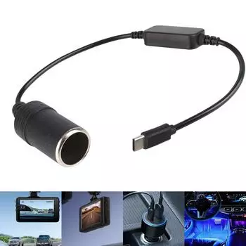 5 В USB на 12 В 1 шт. Адаптер-конвертер прикуривателя, усилитель прикуривателя, тип C, мужской-женский, автомобильные электронные аксессуары Black