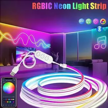 5 В USB RGBIC неоновая светодиодная лента 1/2/3/5 м IP65 RGBIC неоновая лампа лента с приложением Bluetooth и пультом дистанционного управления для самостоятельного неонового декора освещения Waterproof&1m-39.37Inch