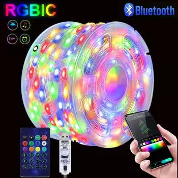 5 В USB RGBIC RGB неоновая светодиодная лента рождественский свет 5/10/20 м Bluetooth пульт дистанционного управления умный переключатель управление светодиодная гирлянда декоративная гирлянда 5M