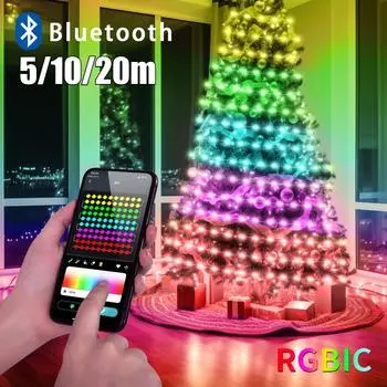 5 В USB RGBIC сказочная гирлянда 5/10/20 м рождественская гирлянда с Bluetooth-приложением и пультом дистанционного управления для украшения рождественской елки 5m 50led