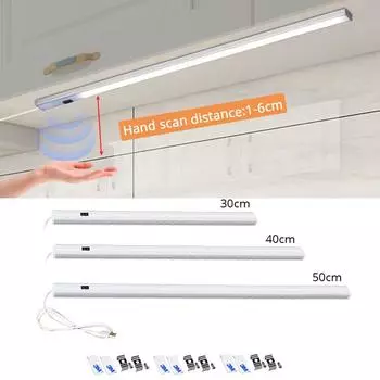 5 В USB светодиодная жесткая настольная лампа с датчиком движения, ручная регулировка, светодиодная лампа 30/40/50 см, высокая яркость, шкаф для гардероба, для спальни, кухни, освещение 30CM белый