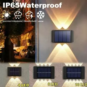 5 Вт светодиодный солнечный настенный светильник, уличный водонепроницаемый световой светильник вверх и вниз для украшения садового забора, солнечный свет 8LED-WARM-5W