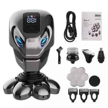 5 в 1 4D мужская аккумуляторная лысая электробритва 7 плавающих лезвий триммер для бороды, носа, ушей, мужская щетка для чистки лица