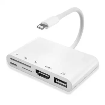 5 в 1 8-контактный разъем «папа» для USB + HDMI + слот для карты TF / SD + 8-контактный разъем питания «мама» OTG цифровой AV-адаптер
