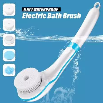 5 в 1 электрическая щетка для ванны, растирающая спину, грязевой пилинг, щетка для душа, массажная щетка для очистки тела, скребок для спиннинга, спа None белый