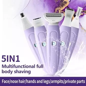 5-в-1 электрический женский эпилятор USB перезаряжаемый водонепроницаемый портативный дорожный эпилятор для лица и тела