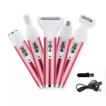 5 в 1 электрическое устройство для удаления волос USB аккумуляторная женская бритва триммер для волос в носу формирователь бровей нога подмышки бикини триммер женский эпилятор зелёный