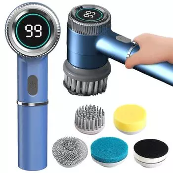 5 в 1 беспроводной электрический скруббер ручной электрический вращающийся скруббер USB зарядка с 5 сменными насадками для кухни ванной комнаты белый