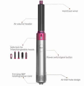 5 в 1 фен для волос с горячим воздухом, расческа, вилка США 110 В, фиолетовый профессиональный стайлер для волос с щипцами для завивки и выпрямителем для волос US Plug