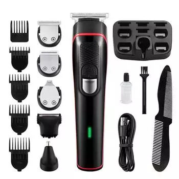 «5-в-1 интеллектуальная электрическая машинка для стрижки волос с цифровым дисплеем — триммер для бритья дома и в дороге» 808 красный