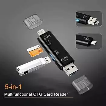 5 в 1 Многофункциональный USB 2,0 Type C/Usb/Micro Usb/Tf/SD устройство чтения карт памяти OTG адаптер для устройства чтения карт памяти Аксессуары для мобильных телефонов чёрный
