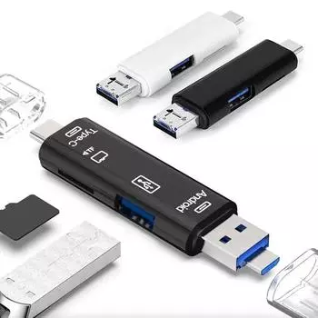 5 в 1 Многофункциональный USB 3.0 Type C USB Micro USB SD TF Устройство чтения карт памяти для Android IPhone Компьютерная док-станция Адаптер OTG Type C белый