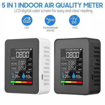 5 в 1 монитор качества воздуха детектор CO2 в помещении формальдегид HCHO TVOC тестер ЖК-тестер температуры и влажности сигнализация CO2 измеритель белый