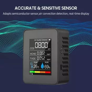 5 в 1 монитор качества воздуха детектор CO2 в помещении формальдегид HCHO TVOC тестер ЖК-тестер температуры и влажности сигнализация CO2 измеритель белый