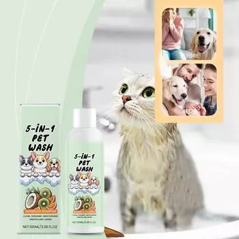 5 в 1 Pet Gentle Cleansing Shampoo Растительная сыворотка Питательная против колтунов для собак и кошек Универсальный без слез 100 мл One Size