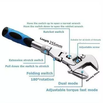 5-в-1 регулируемый шкивный ключ складной храповой ключ с качающейся головкой инструмент для ремонта