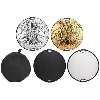 5 в 1 светоотражающая тканевая круглая складная отражающая панель с двойной ручкой для внутренней и наружной фотосъемки 80cm / 31.5in