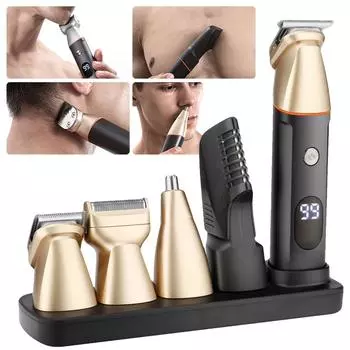 5 в 1 триммер для волос, триммер для тела, USB-перезаряжаемый триммер для лица и носа, дисплей питания, триммер для ухода, можно мыть, для удаления волос серебряный