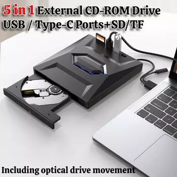 5 в 1 USB 3.0 Type C Внешний оптический привод CD DVD RW VCD с портами SD/TF записывающее устройство для DVD-дисков Super Drive для ноутбука чёрный