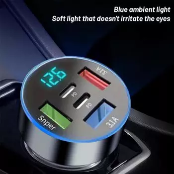 5 в 1 USB автомобильный адаптер для зарядки телефона с дисплеем напряжения двойной порт PD супер для iPhone OPPO