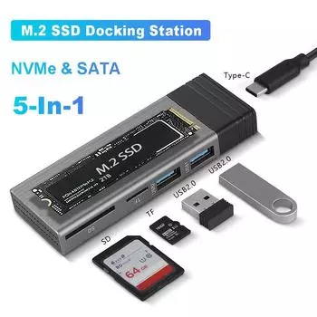 5 в 1 USB C Hub M2 NVMe SATA SSD Case NGFF SSD Enclosure HDD Box SD TF Card Reader Type C Dock Station USB C Splitter