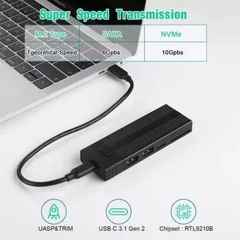 5-в-1 USB C HUB с функцией хранения на диске для M.2 NVMe SATA NGFF SSD Type C HUB док-станция USB C разветвитель для Macbook Pro