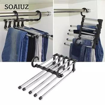 5 в 1 вешалка для гардероба, многофункциональные вешалки для одежды, брюки, держатель из нержавеющей стали, вешалка One Size чёрный