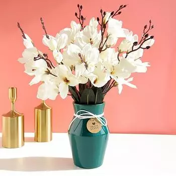 5 вилок, 20 головок, цветы магнолии, имитация букета, шелковый искусственный цветок, домашний стол, свадебное украшение для гостиной синий
