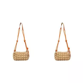 5# Women Quilted Crossbody Bag with Braided Rope Strap Daily Bag for Female (Kha