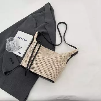 5# Women Woven Bag Weave Hobo Bags Large Capacity for Outdoor Travel (Black)