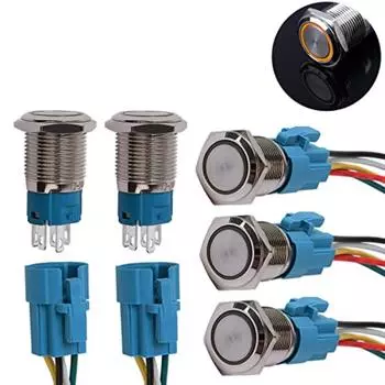 5 X 16 мм, от 12 В до 24 В, 3 А, переключатель давления с блокировкой, металлический блокировочный выключатель со светодиодной подсветкой, IP66, 1No1Nc, самоблокирующийся, водонепроницаемый, с предварительной проводкой, с нажимной кнопкой 4x3x2cm