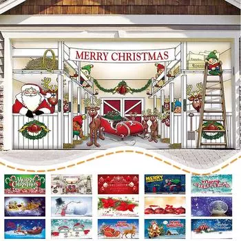 5 X 7 футов с Рождеством и праздником, баннер, крышка двери гаража, фрески, зимний снеговик, Санта, на открытом воздухе, большая дверная крышка, украшение, в помещении, на открытом воздухе One Size