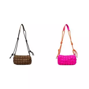 5 # Женская стеганая сумка через плечо с плетеным веревочным ремнем для женщин (Кофе)